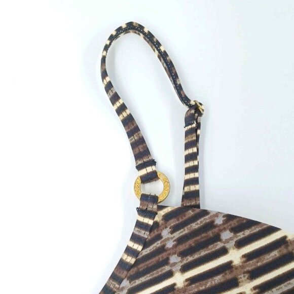 BCBG MaxAzria Bikini Top Womens Sz S Brown Boho Geo Minimal Gold Y2K Island Girl - Picture 6 of 12